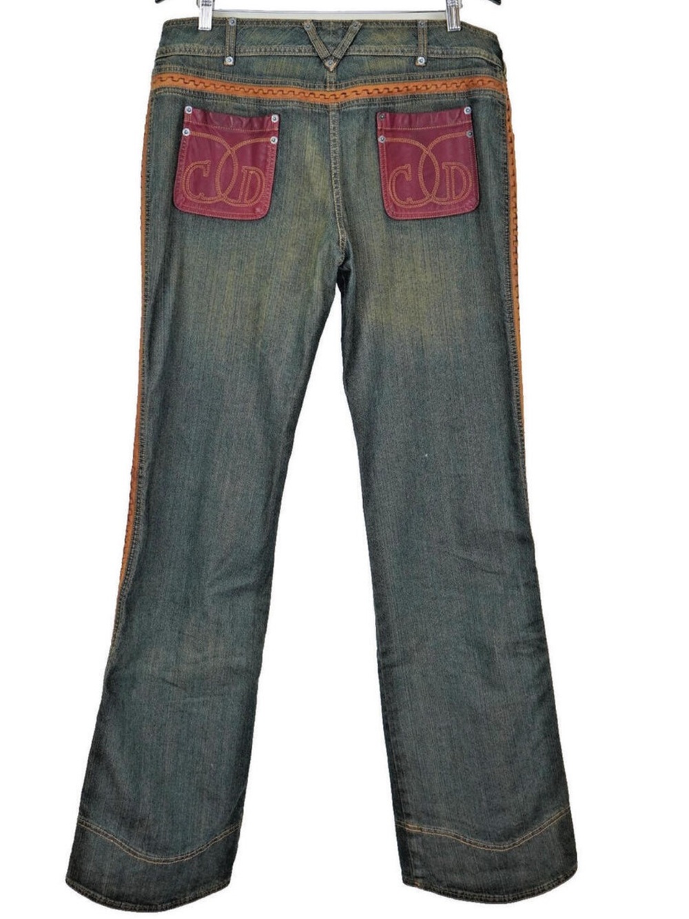Christian Dior Galliano Lambskin Leather‎ Panel Jeans US 14 CD Monogram Archival